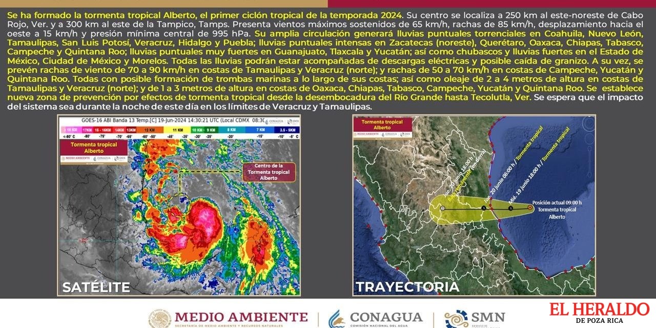 Ciclón tropical evolucionó a Tormenta Tropical Alberto