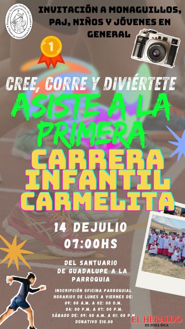 Invitan a carrera infantil por las fiestas patronales de la Virgen del Carmen en Coatzacoalcos 2