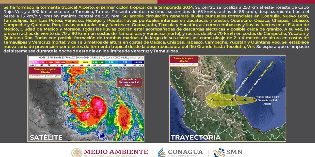 Ciclón tropical evolucionó a Tormenta Tropical Alberto